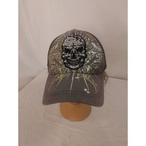 KB‎ Ethos VTG Skull Embroidery Snapback Hat Skulls Adjustable Cap Women Grey